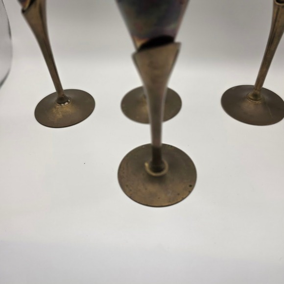 Set of 4 Vintage Brass Metallic Champagne Flutes Vintage Holiday - Picture 3 of 4